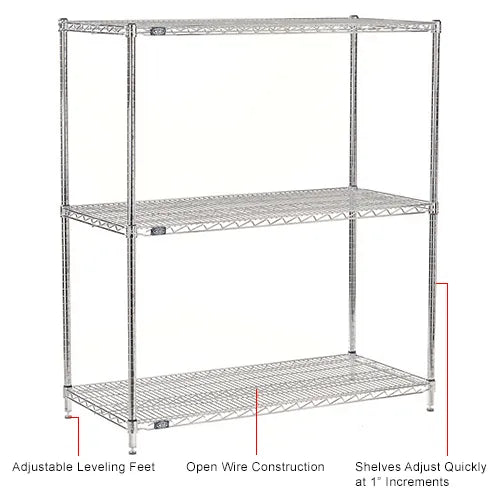 Nexel® 3 Shelf, Chrome Wire Shelving Unit, Starter, 24"W x 14"D x 54"H