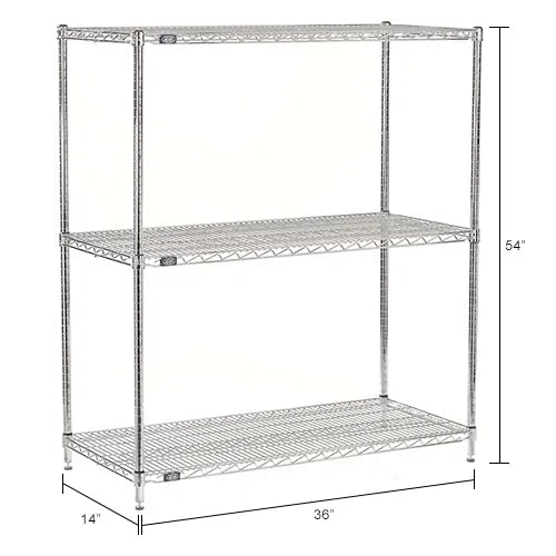 Nexel® 3 Shelf, Chrome Wire Shelving Unit, Starter, 36"W x 14"D x 54"H