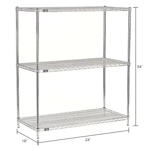 Nexel® 3 Shelf, Chrome Wire Shelving Unit, Starter, 24"W x 18"D x 54"H