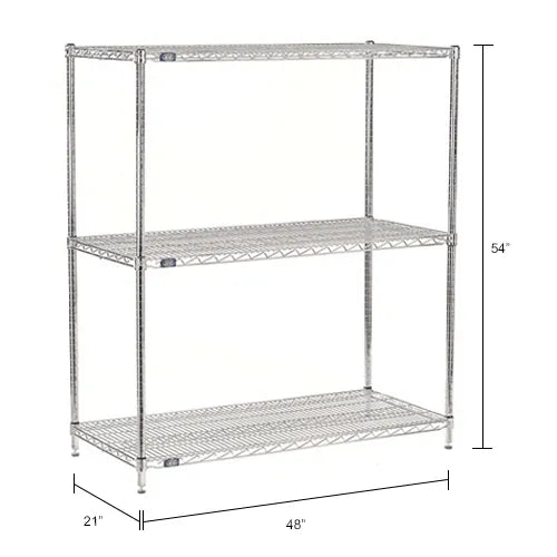 Nexel® 3 Shelf, Chrome Wire Shelving Unit, Starter, 48"W x 21"D x 54"H