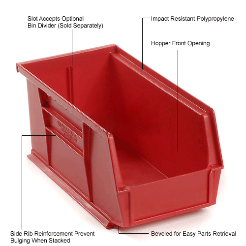 red color plastic stacking and hanging bins