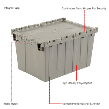 Global Industrial™ Plastic Shipping/Storage Tote w/ Attached Lid,  21-7/8x15-1/4x12-7/8, Gray