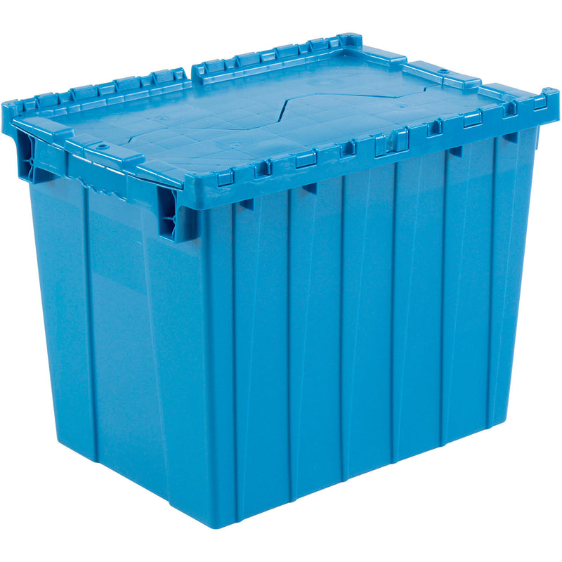 plastic shipping container with attached lid