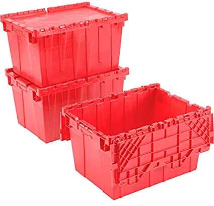 Plastic Hinged Tote With Attached Lid